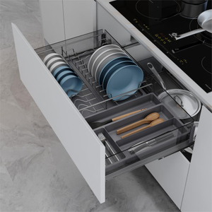 Tempered Glass Kitchen Cabinet Pull Out Dish Basket