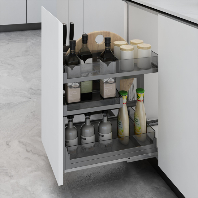 Tempered Glass Kitchen Cabinet Multifunction Basket