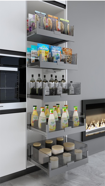Tempered Glass Kitchen Pantry Soft Close Pull Out