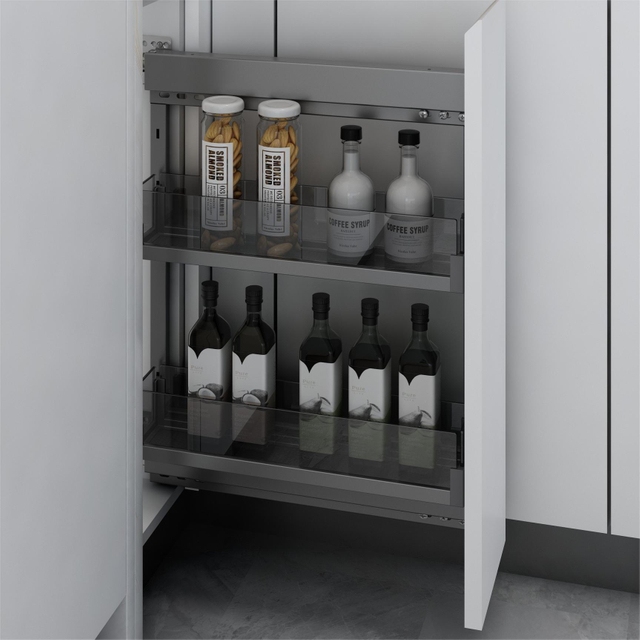 Tempered Glass Kitchen Cabinet Side Installed Narrow Basket
