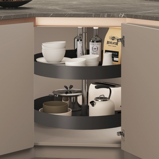 Premium Metal Frame Wood Base Pull Out Basket 360 Degree Revo Basket