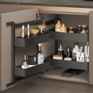 Premium Metal Frame Wood Base Pull Out Basket Magic Corner