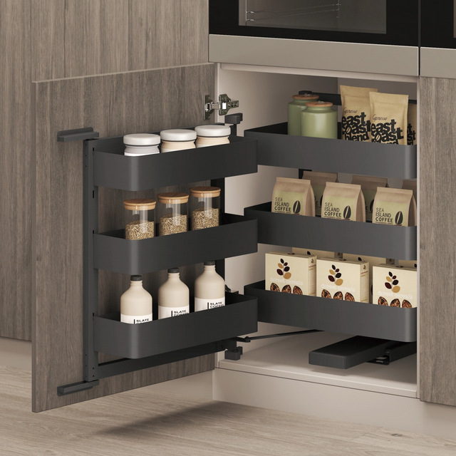 Premium Metal Frame Wood Base Pull Out Basket 3 Layers Corner Pantry