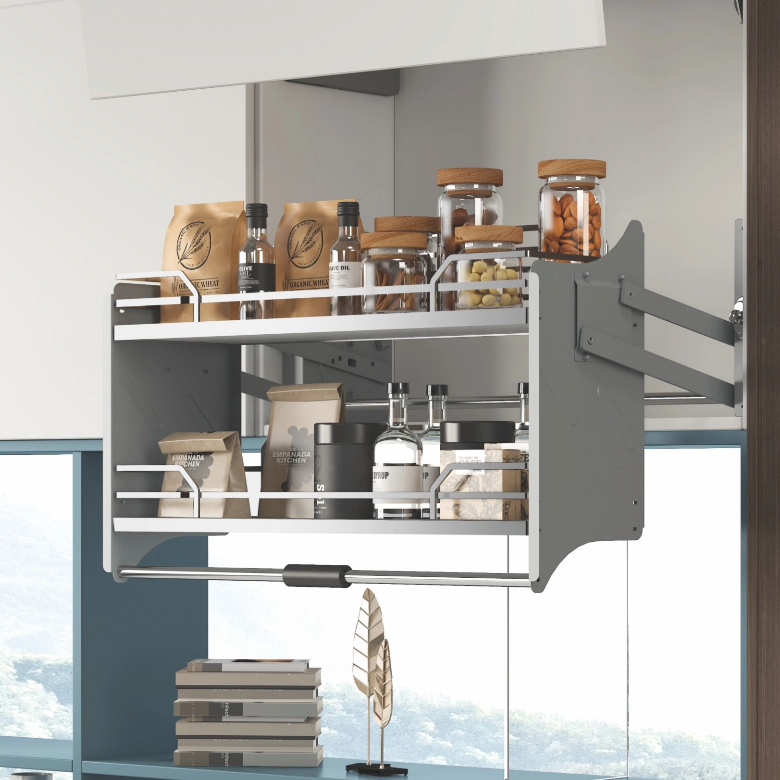 Kitchen Cabinet High Larder Soft Lift-Up Basket Flat wire 