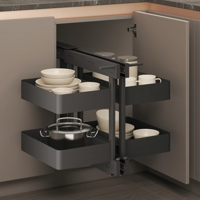 Premium Metal Frame Wood Base Pull Out Basket Show Hand Corner