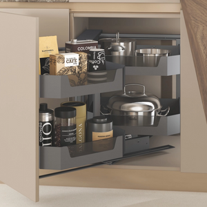 Metal And Glass Frame Wood Base Kitchen Pull Out Basket Magic Corner