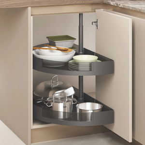 Metal And Glass Frame Wood Base Kitchen Corner Basket 180 degree Revolving