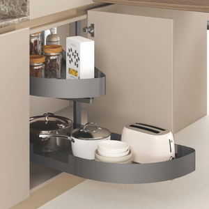 Metal And Glass Frame Wood Base Corner Pull Out Kitchen Basket