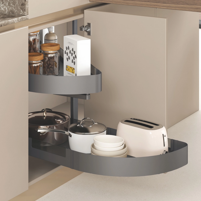Metal And Glass Frame Wood Base Corner Pull Out Kitchen Basket
