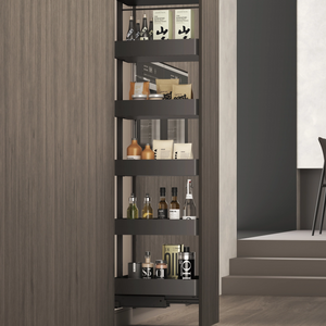 Premium Metal Frame Wood Base Pull Out Basket Soft Tall Unit Pantry