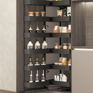 Premium Metal Frame Wood Base Pull Out Basket Soft Swivel Pull Out Pantry