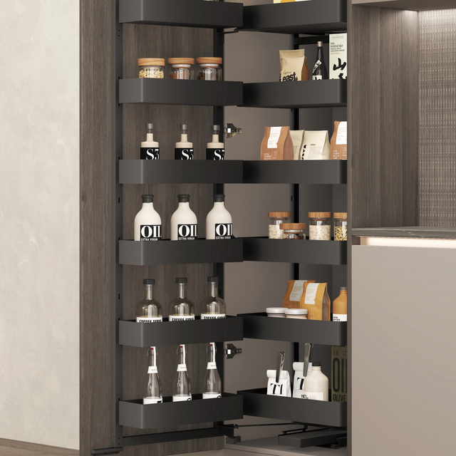 Premium Metal Frame Wood Base Pull Out Basket Soft Swivel Pull Out Pantry