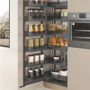 Metal And Glass Frame Wood Base Kitchen Swivel Pull Out Pantry
