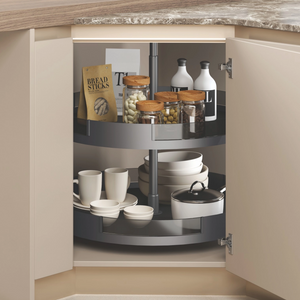 Metal And Glass Frame Wood Base Kitchen Lazy Susan 360 degree Revolving