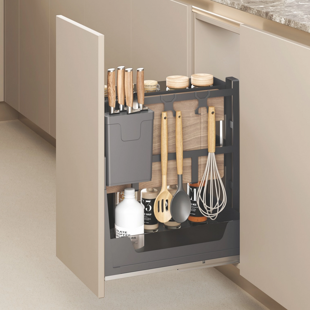 Metal And Glass Frame Wood Base Kitchen Pull Out Multi-Function Basket