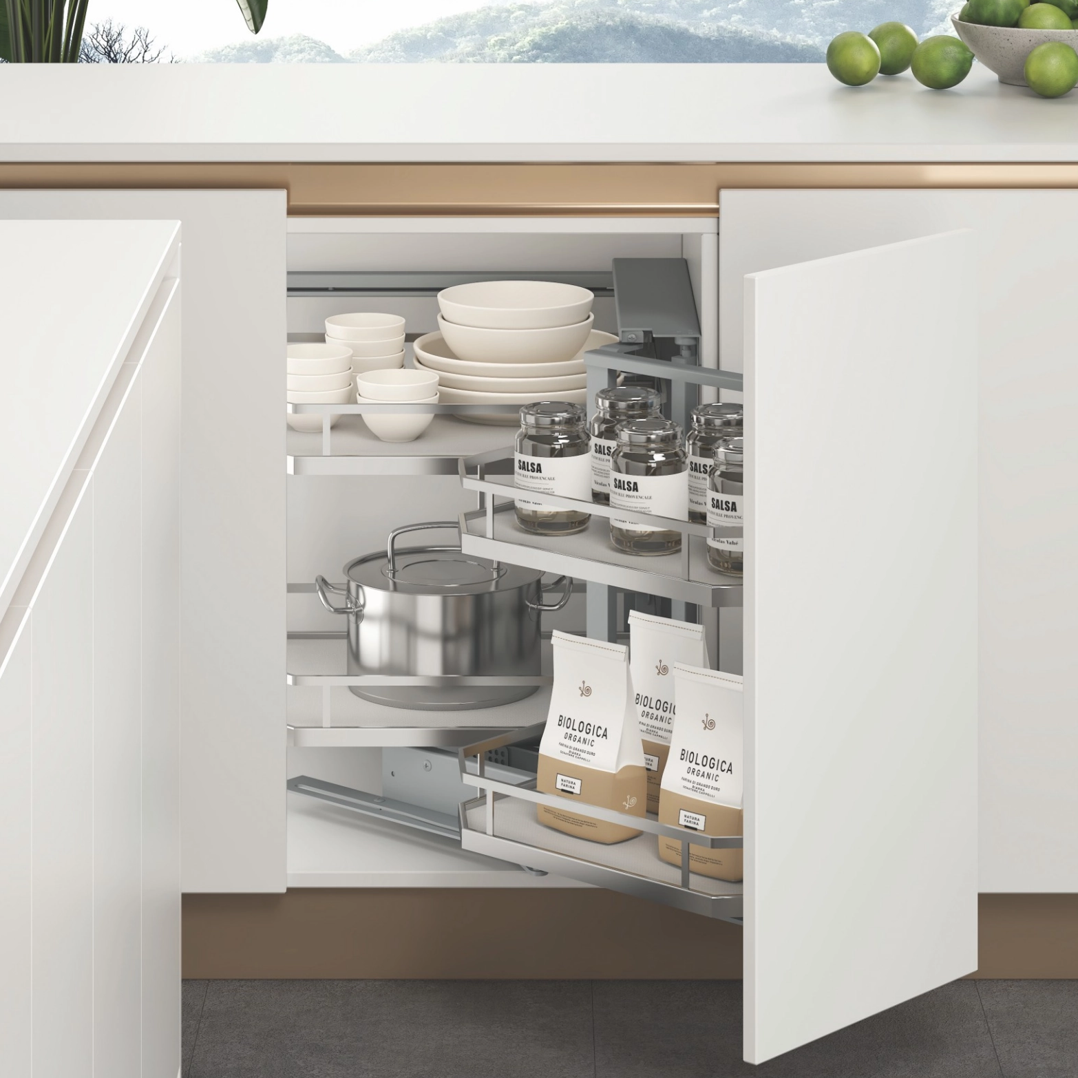Flat Wire Kitchen Soft Close Magic Corner Basket