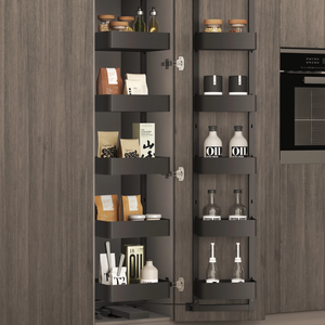 Premium Metal Frame Wood Base Pull Out Basket Soft Swivel Pull Out Pantry 165 degree Opening