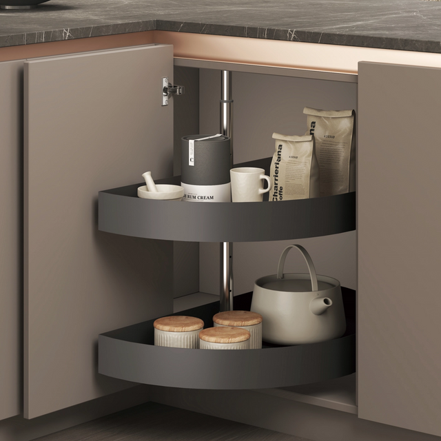 Premium Metal Frame Wood Base Pull Out Basket 180 Degree Revo Basket