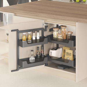 Metal And Glass Frame Wood Base Kitchen Pull Out Basket Corner Pantry